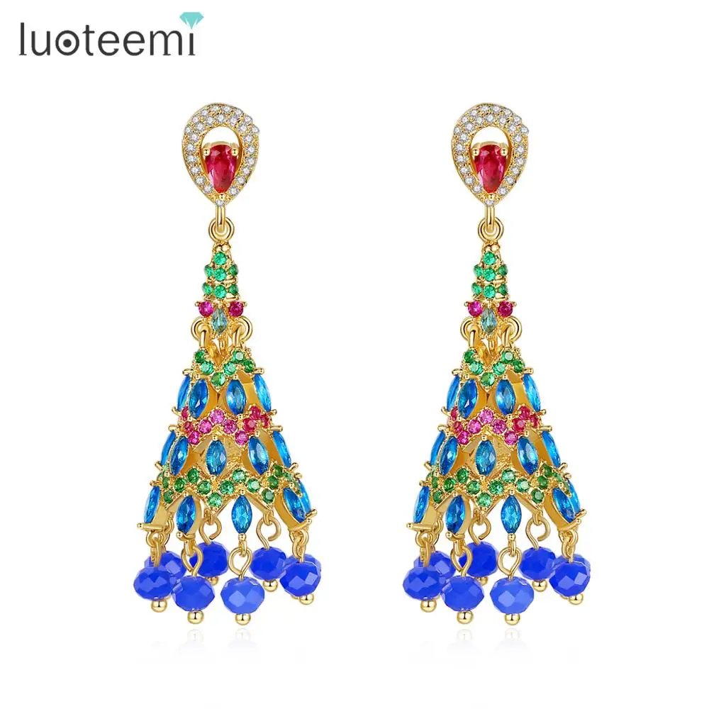 LUOTEEMI, индийские серьги Jhumka, богемные этнические бусины, висячие серьги с кисточками для женщин, Свадебные Серьги Brincos, рождественский подарок