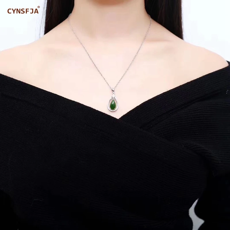 CYNSFJA Реал Certified(Hetian) нефрита Jade Jasper 925 пробы серебро ювелирные амулеты талисманы зеленый нефритовый кулон лучшие подарки