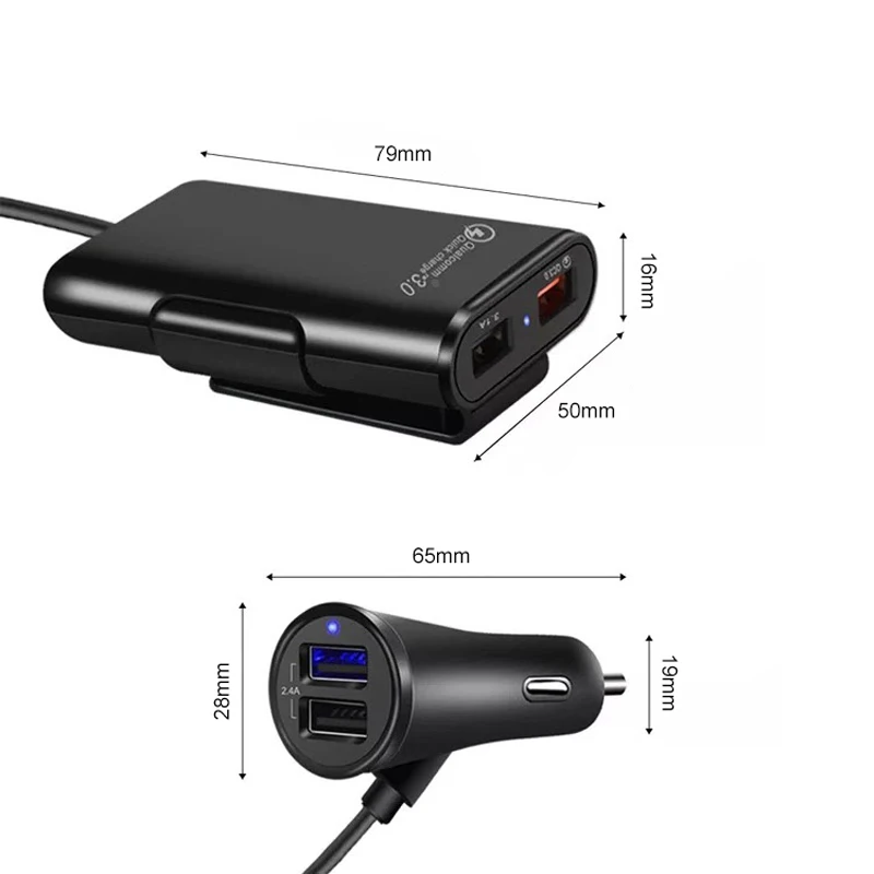 Автомобильное зарядное устройство QPLOVE, четыре USB отверстия, длинная линия, 8А, адаптер, поддержка мобильного телефона, MP3, MP4, электронные аксессуары, быстрая зарядка