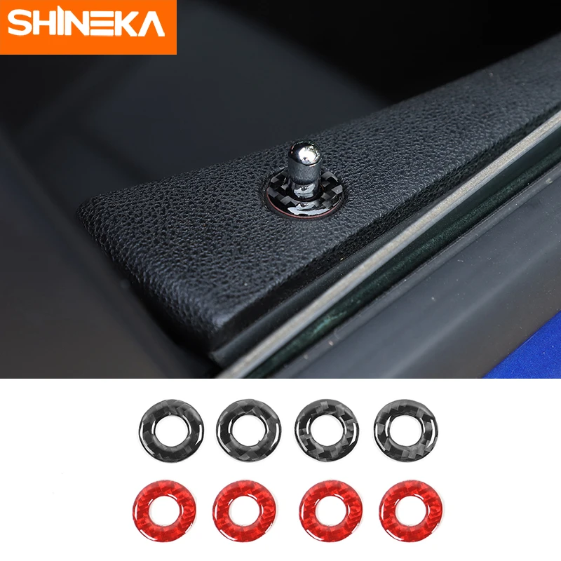 

SHINEKA Carbon Fiber Stickers For Dodge Charger Car Door Lock Bolt Decoration Ring Cover Accessories For Dodge Charger 2015+