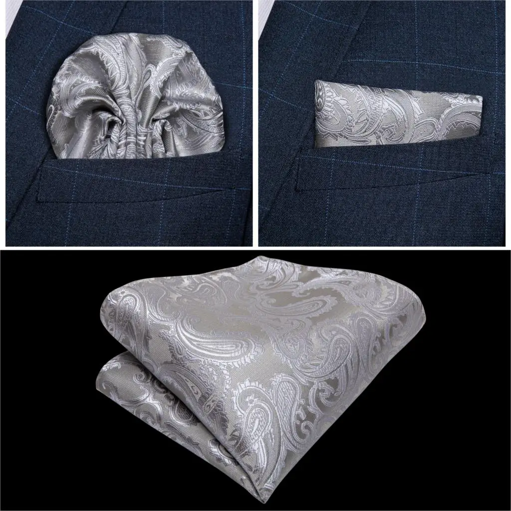 Men's Silver Paisley Fashion Wedding Men Silk Waistcoat Vest Bowties Hanky Cufflinks Cravat Set for Suit Tuxedo DiBanGu MJ-110 Men's Silver Paisley Fashion Wedding Men Silk Waistcoat Vest Bowties Hanky Cufflinks Cravat Set for Suit Tuxedo DiBanGu MJ-110