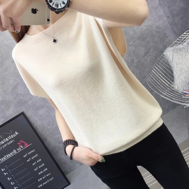 9233 Стиль ice silk Круглый воротник: однотонный топ с коротким рукавом Футболка с Бэтменом 25-1st пол, 11th строки, 2nd полка