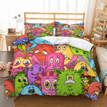 

3D Funny Cartoon Faces of Vegetables Printed Multi Colored 2/3 Piece Duvet Cover Set for Kid Cartoon Bedding Set with Pillowcase