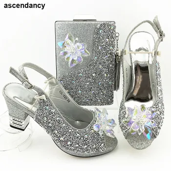 

New Fashion 8 Cm Pumps 2020 African Women Shoe and Bag Set with Rhinestones Pumps Fashion Women Shoes Casual Party Peep Toe