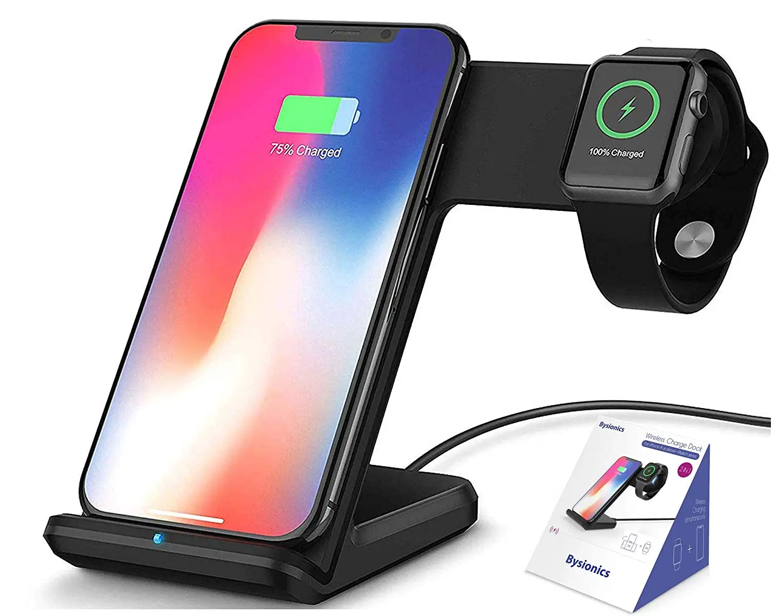 

Wireless Charger,2 in 1 Fast Qi Phone Wireless Charging Stand & Wireless Charging Dock Compatible for Apple iWatch Series