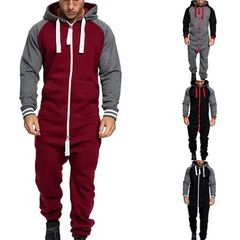 

Men Overalls Brand Long Sleeve Sweatshirt One-piece Garment Pajama Casual Tracksuit Jumpsuit Splicing Long Sleeve Male Clothes
