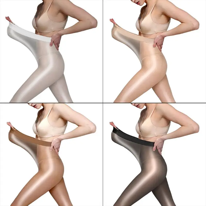 Womens Plush Size 60D Shaping Sheer Tights Stockings Flash Oil Glitter Pantyhose