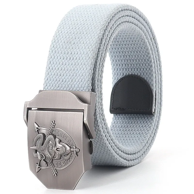 mens brown belt Outdoor Mens Metal Slide Buckle Waist Belts Breathable Canvas Skull Military Fashion Unisex Jeans Accessories Leisure Strap types of belts Belts