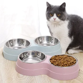 Pet Double Bowls Dog Food Water Feeder Stainless Steel Cat Drinking Dish Feeder Pet Puppy Supplies.jpg