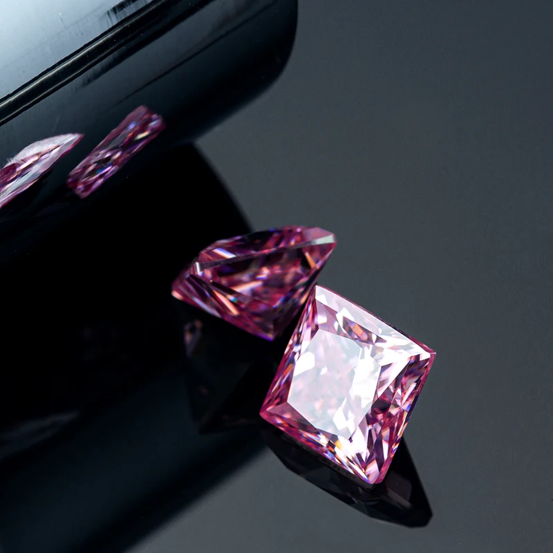 Zhanhao Moissanite Hand-Cutting Princess Pink Color Premium Gems Loose Diamond Test Passed Gemstone For Jewelry Making