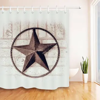 

Waterproof Fabric Rusty Texas Star Bathroom Shower Curtain Liner Hooks