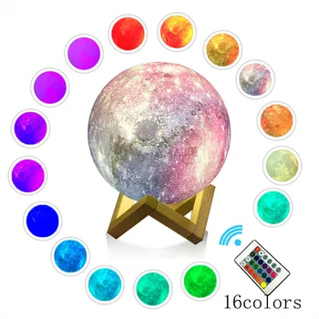 

10cm 3D print Children's toy USB LED Night Light 18cm Remote control 16 color 3D moon lamp