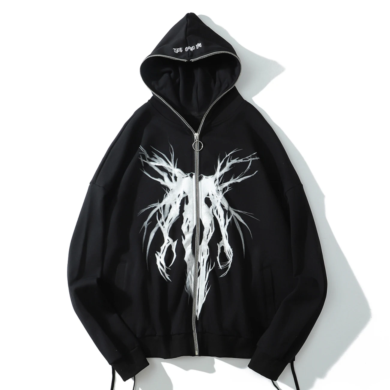 Oversized Hoodie Jacket Fleece Pullover Sweatshirt Men Streetwear Hip-Hop Zipper Dark-Graffiti