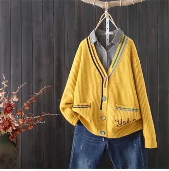 

Women's Autumn Winter Casual Sweater Coat Korean Fashion Long-Sleeved Knitted Cardigan Wool knitted Jacket Ladies Sweater Tops