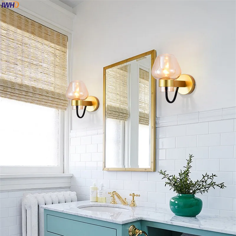 Iron Modern Nordic Wall Lamps Glass Lampshade Wall Lights Creative Wandlamp Bedroom Light Fixtures For Home Decoration Bar Cafe (1)