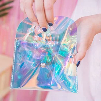 

1PCS Colorful Laser Tassel Mini Cosmetic Bag Cases Popuar Buckle Transparent Makeup Bags 14cm x 11cm