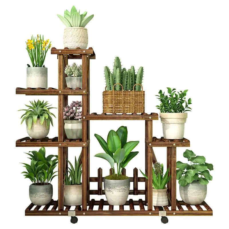 

Carbonized Wood Damp-proof Antiseptic Flower Rack Multi-layer Plant Stand Shelves Garden Patio Balcony With Planting Tools