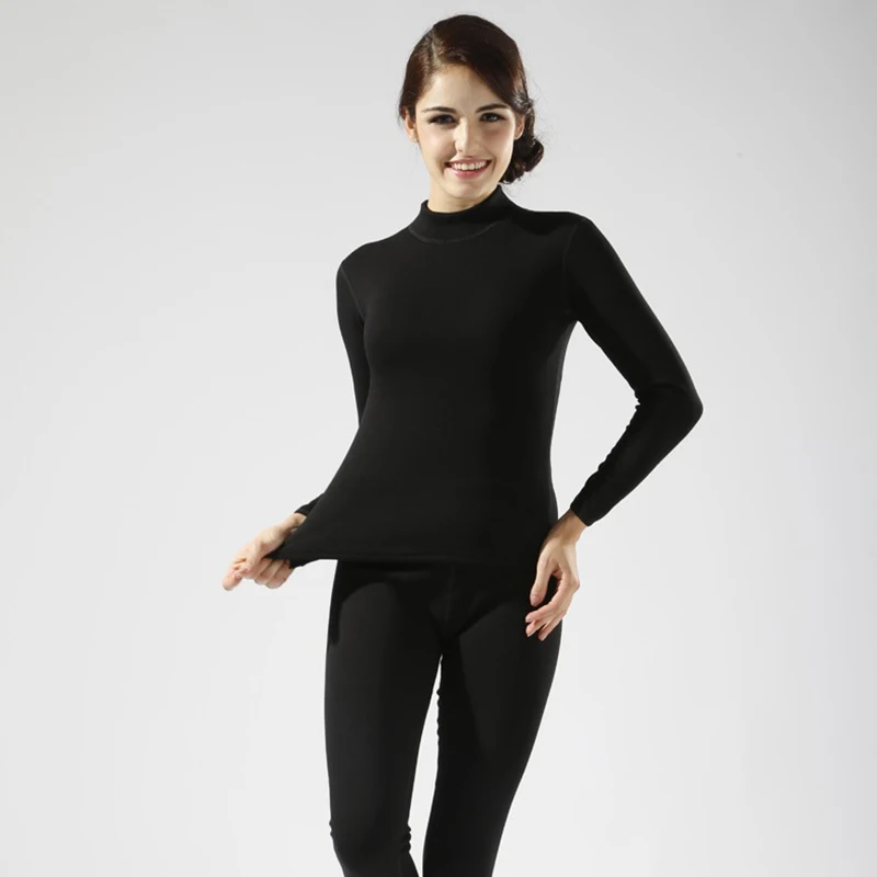 Women's Thick Velvet High Collar Cotton Thermal Underwear Sets Winter Plus Size Women Longies