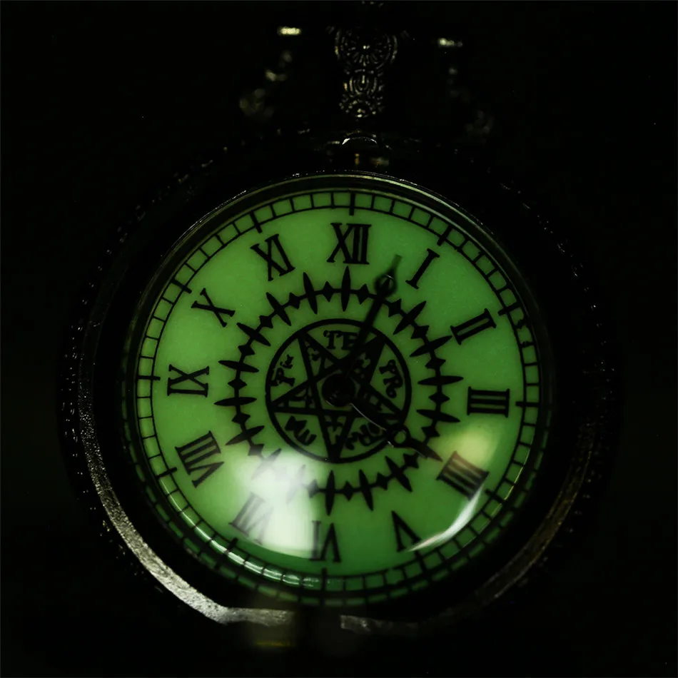 빛나는 로마 숫자 일본 애니메이션 테마 쿼츠 포켓 시계, 블랙 목걸이 펜던트 시계, 어린이 학생을 위한 선물