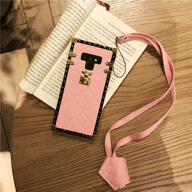 Pink YHBBCASES модный кожаный квадратный чехол для телефона samsung Note 10 8 9 роскошные золотые заклепки Чехлы для samsung Galaxy S10 S8 S9 Plus - Цвет: Pink