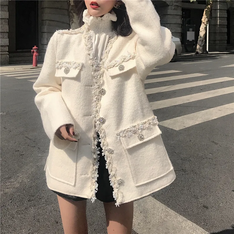 Y11539 изящная шерстяная куртка Женская Толстая Короткая свободная одежда серии MORI шерстяное пальто