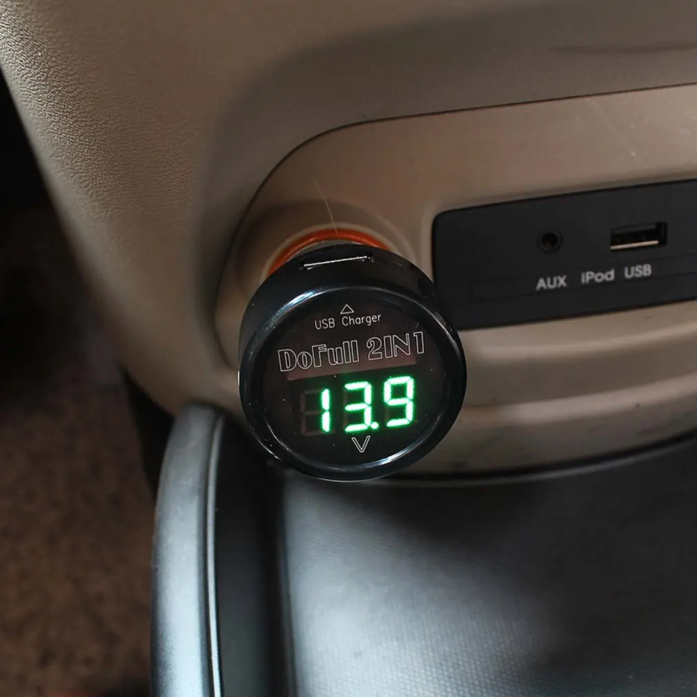 Автомобильное зарядное устройство для телефона вольтметр прикуриватель Тип usb зарядное устройство - Цвет: Green