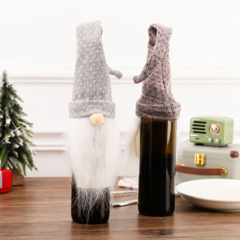 Рождество Decoracion Navidad крышка бутылки вина длинная шляпа плюшевый гном крышка бутылки вина Топпер праздник обеденный стол украшения