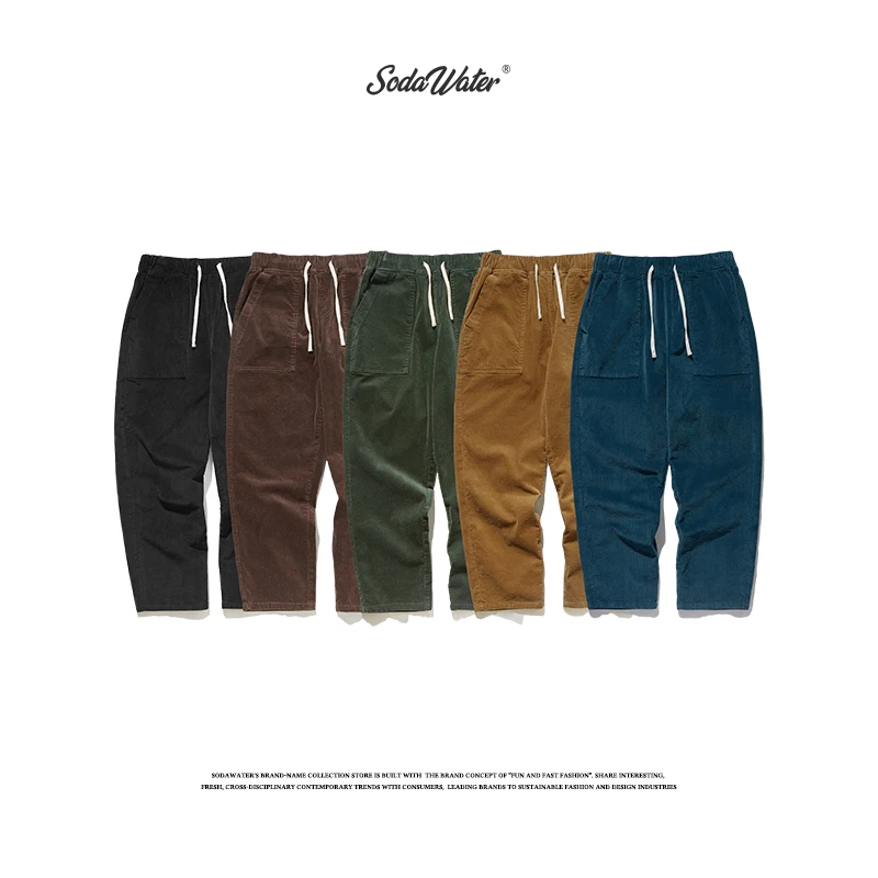 SODAWATER Men Corduroy Pants Harajuku Loose Fit Casual Cotton Long Trousers Autumn Winter Basic Vintage Male 93325W| |