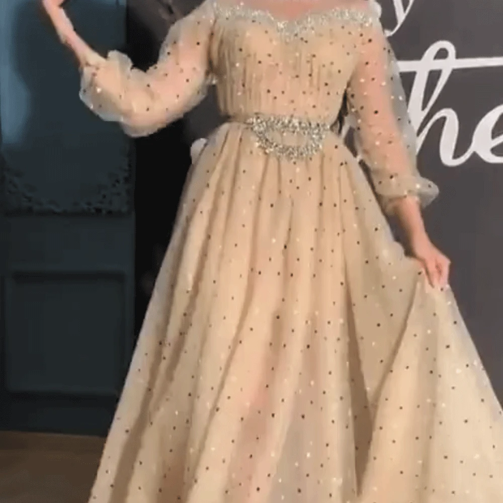 SuperKimJo Robe De Soiree Высокая шея сверкающие платья для выпускного вечера кристаллы бисером элегантное шампанское Дубай Пром Платье Vestido De Fiesta