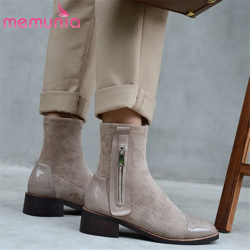 

MEMUNIA 2020 new fashion women ankle boots patent leather autumn winter booties comfortable low heels shoes ladies black