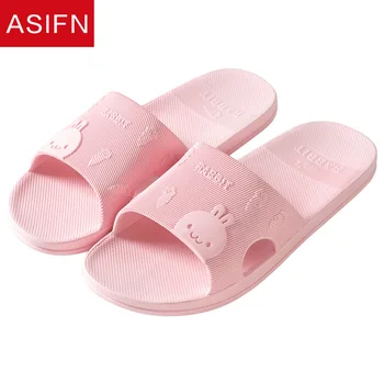 

ASIFN Cute Rabbit Slippers Women's Bath Home Slippers Summer Indoor Soft House Flip Flops Chaussures Femme Slides Women Shoes