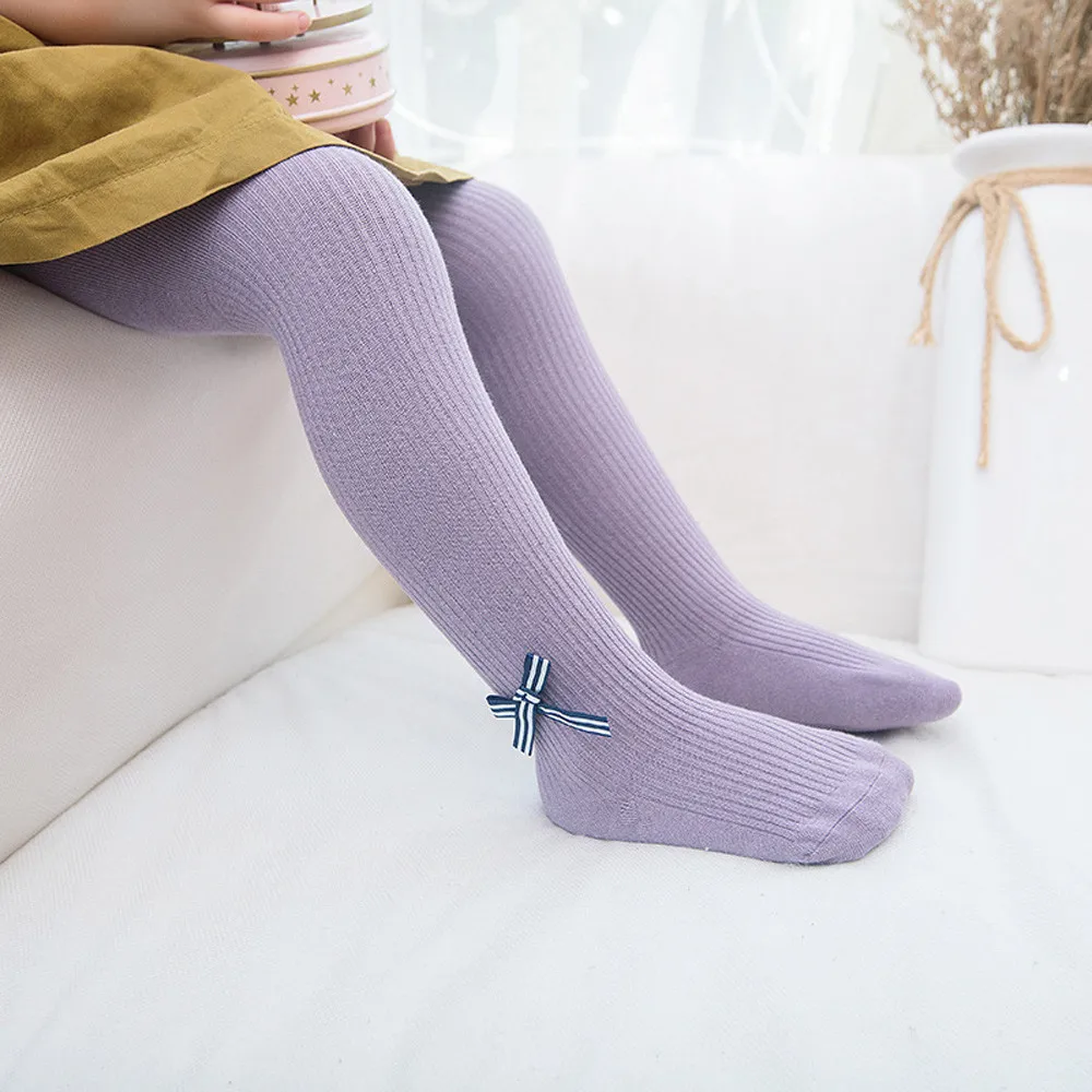 Коричневый Winter baby Soft Cotton Stocking Newborn Girl Elastic Striped Children solid tights Bowknot Panty-hose Warm Stockings - Цвет: Коричневый