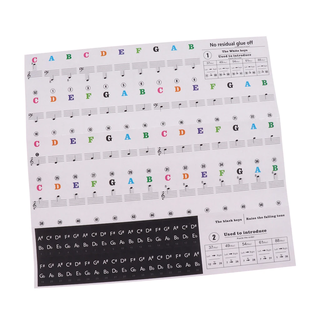  Piano Sticker Music Note Keyboard Sticker Decals for 49/54/61/88 Keys Piano Keyboard Instruments 24.5x14.3cm 