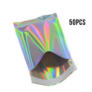 

50PCS Aluminized Double-Sided Laser Self-Adhesive Bag Link Bag Document Shirt Clothing Accessories Cosmetic Packaging Bag