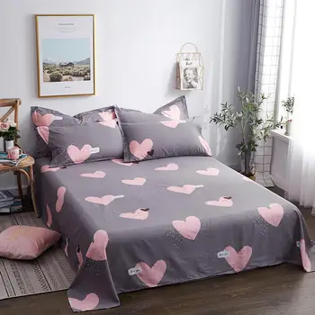 

1 Pc 100%Cotton Bed Sheet Single Size Kids Bed Linen Pure King Double Gray Top Sheet Stars Cotton Heart Sheets Printed