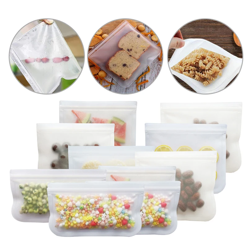 Reusable Silicone Food Storage Containers Freezer Sealing Bag Bags Zip Leakproof
