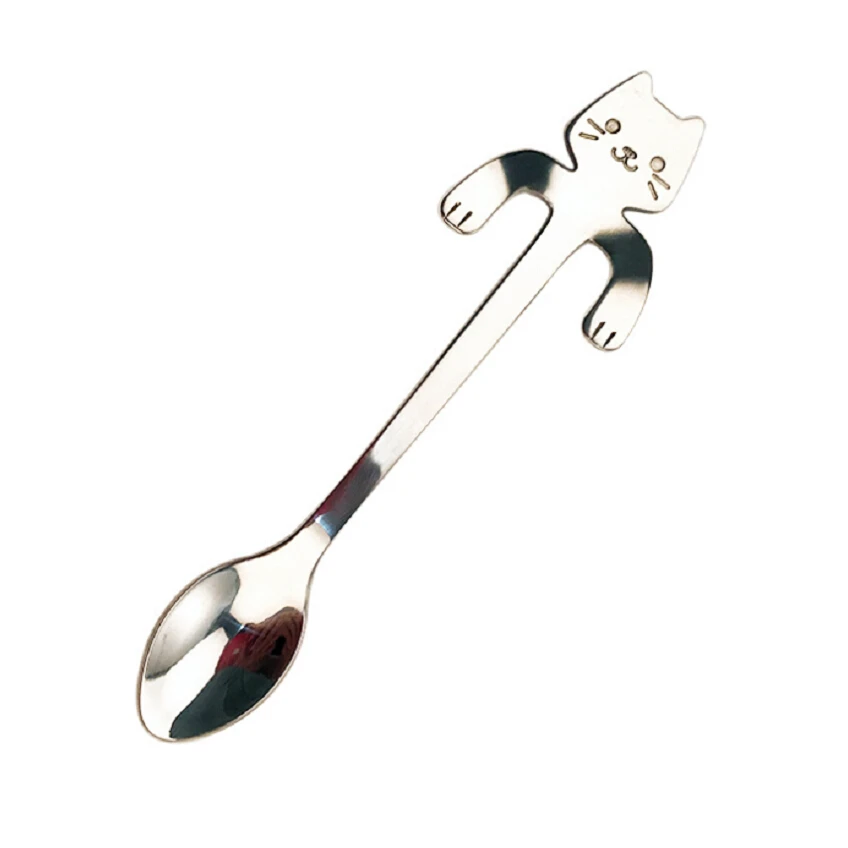 Silver Ложка для кофейных напитков из нержавеющей стали, посуда, кухонные гаджеты, принадлежности, милые Мультяшные ложки для кошек, черный, серебристый, розовый, золотой, золотой - Цвет: Silver