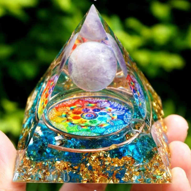 

Energy Orgonite Pyramid Colorful Glass Gravel Healing Natural Crystals Reiki Chakra Orgone Pyramids Energy Home Decor Ornaments