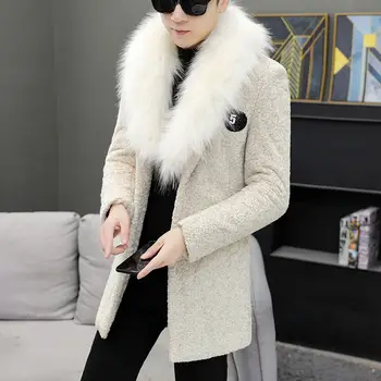 

Particle Fleece Coat Men Korean-style Long Fur Coat Windbreaker Detachable Fur Collar Fleece Coat Hip Hop Thick Jacket Outerwear