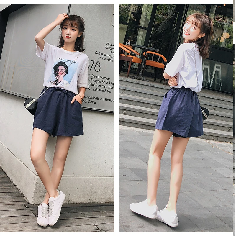 Новинка, летние женские спортивные повседневные шорты с высокой талией и широкими штанинами в Корейском стиле, большие размеры