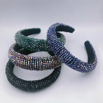 

MOFLO 2020 Handmade Hair Accessories Padded Sponge Flannel Headband Full Colorful Rhinestone Crystal Headband for Women