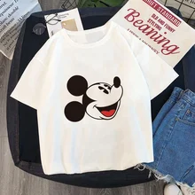 

Funny Mickey Mouse Head Portrait Painted Women T-shirts Sweet Disney Cartoon Female Tshirt Summer Fashion Girl Clothes Transport