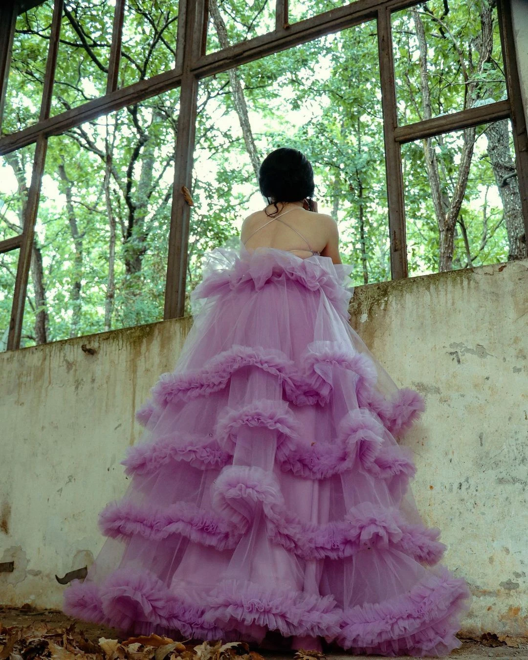 Purple V-Neck Tulle Dress Beaded Floor Length Prom Dress Layered Puffy Ball  Gown Dress Open Back Evening Dress For Photoshoot - AliExpress