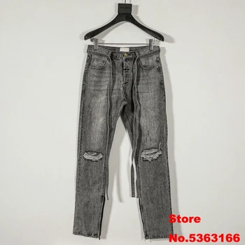 

Sureme 2020 New Top Version Sixth Collection FOG Denim Pants Men Women Justin Bieber Hole Skinny Side Zipper Bike Jeans Men