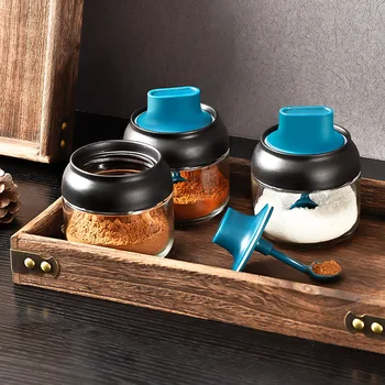 

Glass Spice Jars Honey Brush Oil Spice Bottles Seasoning Storage Containers Salt Storage Box with Serving Spoon Kitchen Supplies