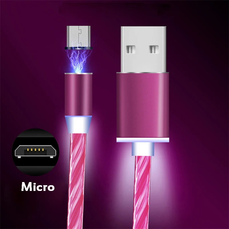 Pink for Micro Популярный Магнитный плавный свет кабель Быстрая зарядка Магнит Micro usb type C кабель для samsung S9 S10 светодиодный провод шнур type-C зарядное устройство - Цвет: Pink for Micro