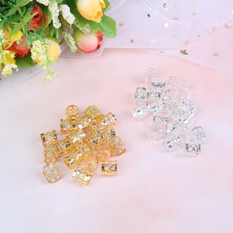 20pcs Gold/Sliver Aluminum Tube Ring Dreadlock Beads Adjustable Hair Braid Cuff Clips For Braids Hair Beads For Dreadlocks