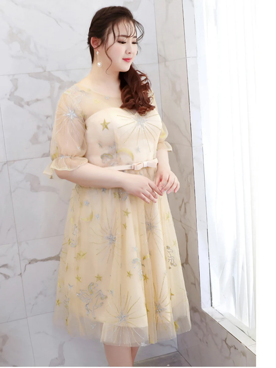 Платье для выпускного вечера, короткое, со звездами, с вышивкой, Vestidos De Gala T306, размера плюс платья цвета шампанского, женские вечерние, вечерние, с коротким рукавом, платье для выпускного вечера