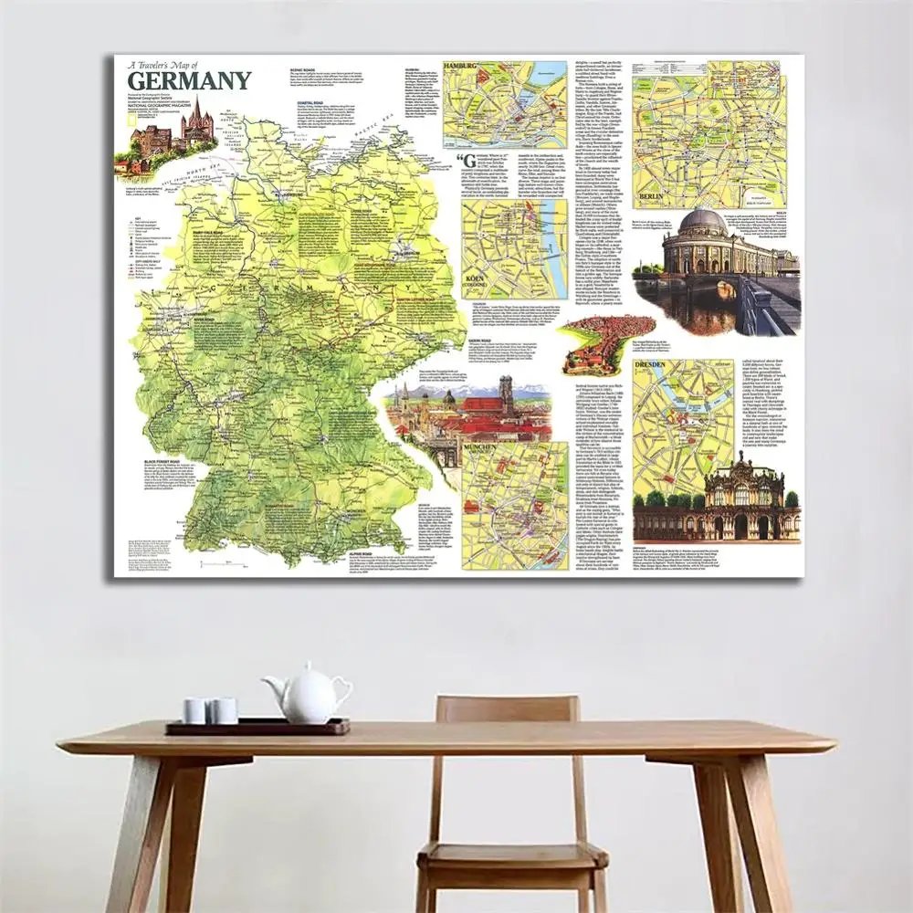 

A Traveller's Map of Germany in 1991 HD Non-woven Vinyl Spray Painting Map Home Crafts Wall Art For Traval 100x150cm