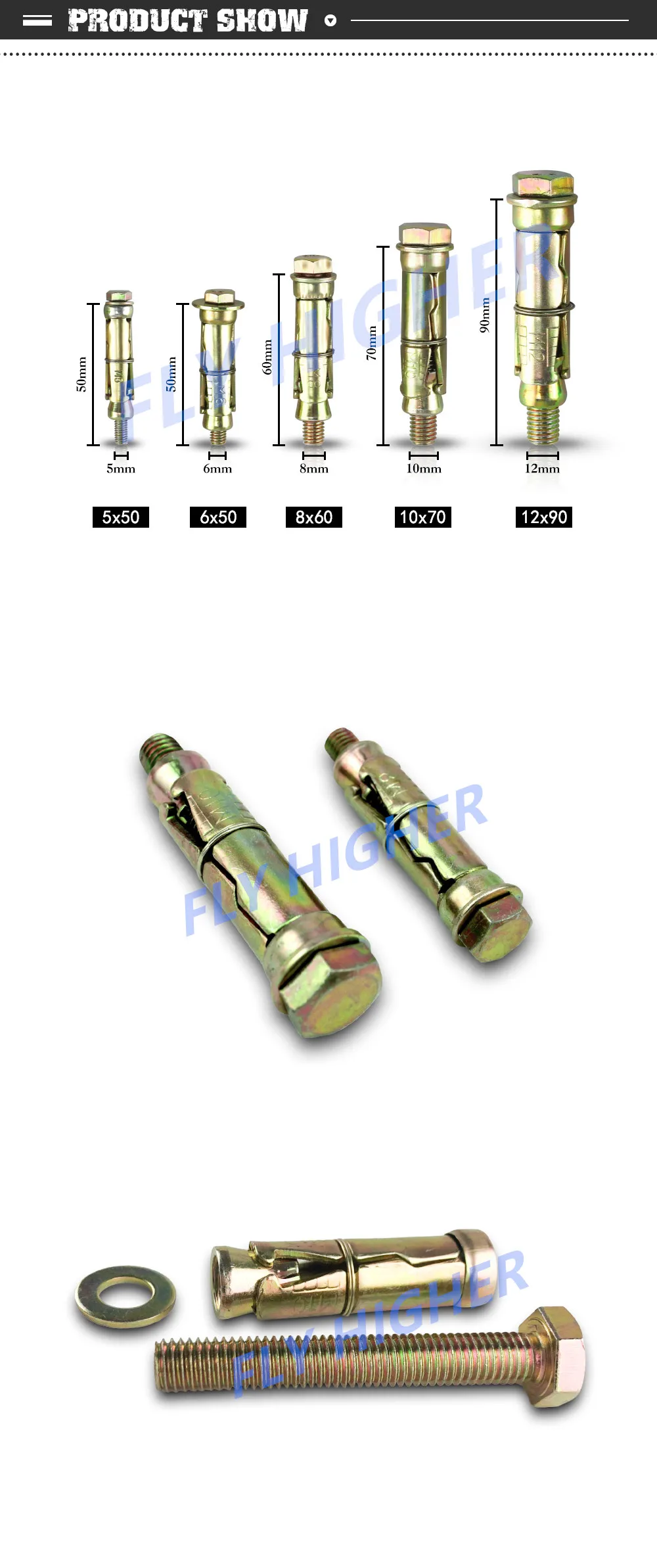 Description Picture 6 of itemM5-M12 Rawlbolts Heavy duty  concrete expansion shield anchor with hex / hook bolt